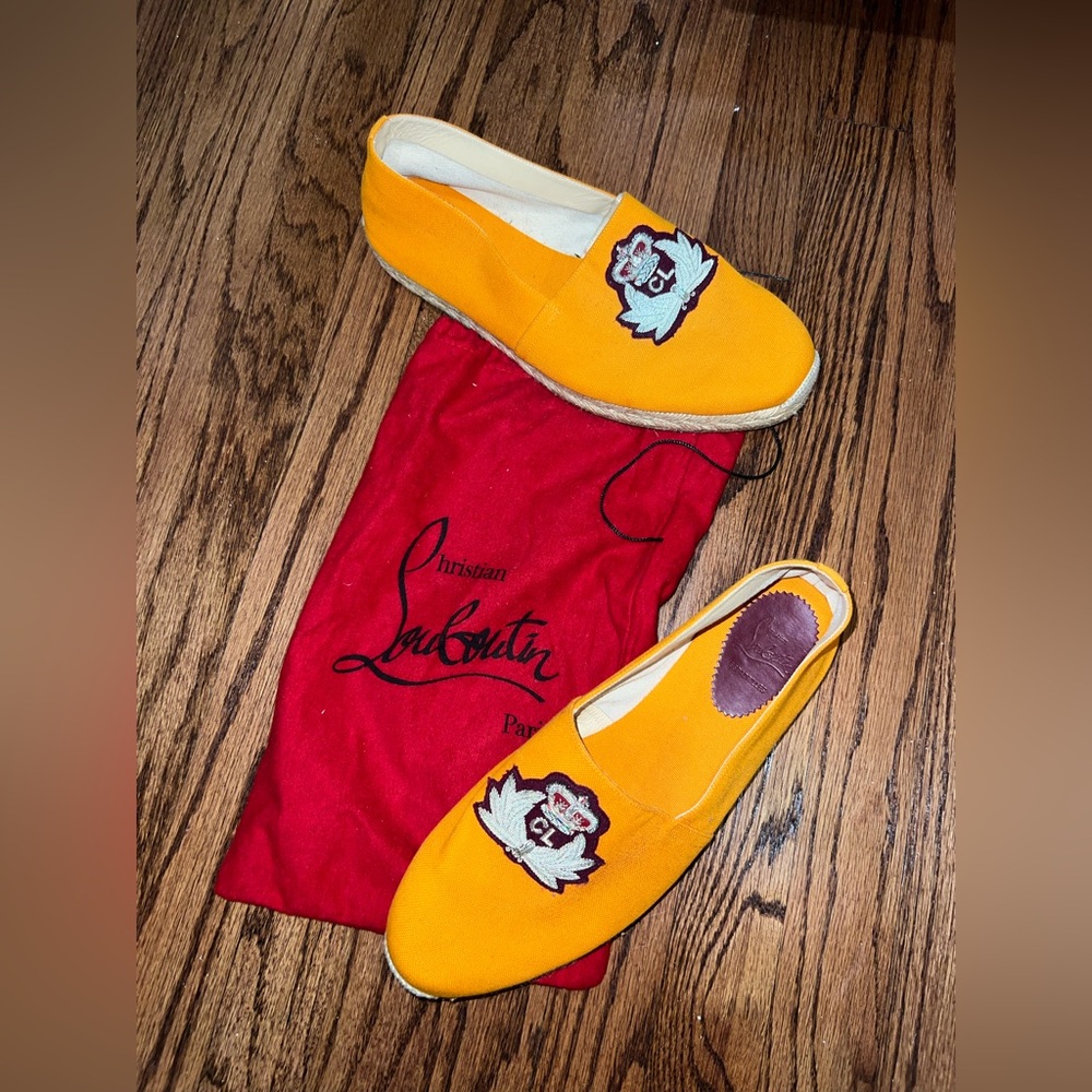 Christian Louboutin Men Orange Espadrilles Canvas Loafer  Sz 11   Sz 44  MINT